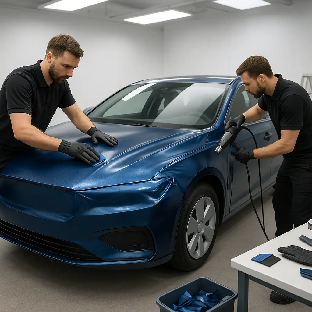 Studio při aplikaci vinylového polepu na vozidlo